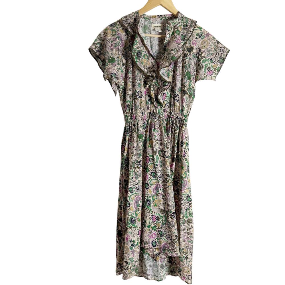 Zadig & Voltaire Karolina Ruffled Paisley Short Sleeve Midi Dress Size Small
